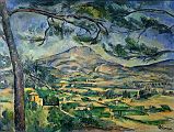 Courtauld 05 Paul Cezanne - The Montagne Saint-Victoire 5. Paul Cezanne - Montagne Sainte-Victoire, 1887, 67 x 92 cm. The mountain is seen from a vantage point to the west of Aix, near C�zanne�s family home, with the valley of the Arc in the foreground and an aqueduct to the far right. The mountain oscillates in the afternoon heat, its rock faces registering as planes of blue and gold. In the foreground are square slices of houses and floating green fields.